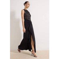 WOVCOR Women's Lace Detail Woven Maxi Evening Dress in Black | Size: 8