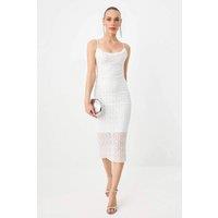 WOVCOR Women's Lace Spaghetti Strap Midi Bodycon Party Dress in White | Size: 10