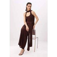 WOVCOR Women's Fular Neck Tie Detail Maxi Dress in Brown | Size: 10