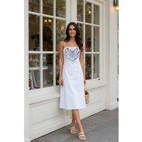 WOVCOR Women's Strappy Embroidered A-Line Midi Dress in White | Size: 6