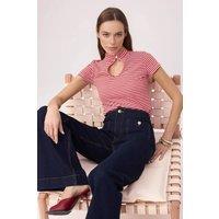 WOVCOR Women's Regular Fit Keyhole Neck Short Sleeve Cotton Knit Blouse | Size: Small