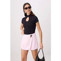 WOVCOR Women's Regular Fit Keyhole Neck Short Sleeve Cotton Knit Blouse in Black | Size: Large