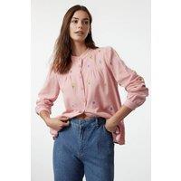 WOVCOR Women's Floral Embroidered Oversize Woven Shirt in Light Pink | Size: 12