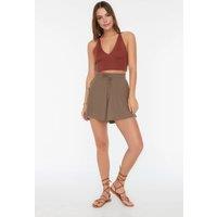 WOVCOR Women's Regular Fit Normal Waist Textured Knit Shorts in Taupe | Size: Medium
