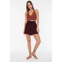 WOVCOR Women's Regular Fit Normal Waist Textured Knit Shorts in Burgundy | Size: XS
