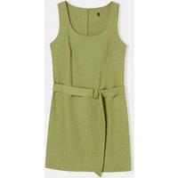 WOVCOR Women's Belted Linen Blend Square Neck Sleeveless Mini Dress in Khaki | Size: 14