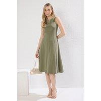 WOVCOR Women's Boat Neck Sleeveless Skater Midi Dress in Khaki | Size: XS
