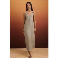 WOVCOR Women's V Neck Back Detail Maxi Dress in Natural | Size: 12