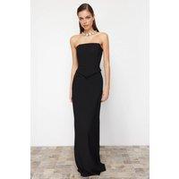 WOVCOR Women's Corset Detail Woven Long Evening Dress in Black | Size: 6