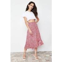 WOVCOR Women's High Waist Ruffle Hem Midi Skirt | Size: Large