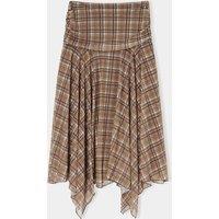 WOVCOR Women's Check Print Asymmetric Hem Midi Skater Skirt | Size: XS