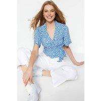 WOVCOR Women's Wrap Front Tie Waist Crop Blouse | Size: 10