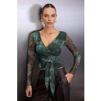 WOVCOR Women's Mesh Wrap Front Tie Waist Top | Size: Small
