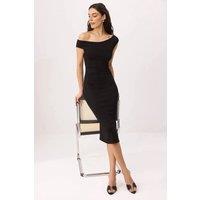 WOVCOR Women's Off Shoulder Bodycon Midi Knit Dress in Black | Size: Large