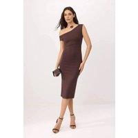 WOVCOR Women's Off Shoulder Bodycon Midi Knit Dress in Brown | Size: Small
