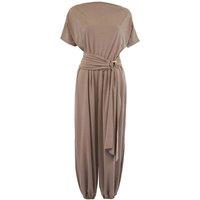 WOVCOR Women's Belted Boat Neck Wide Leg Jumpsuit in Taupe | Size: Medium