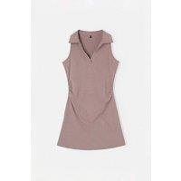 WOVCOR Women's Sleeveless Polo Collar Mini Knit Dress in Taupe | Size: Large
