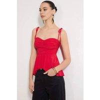 WOVCOR Women's Ruched Sweetheart Neck Peplum Knitted Blouse in Red | Size: 8