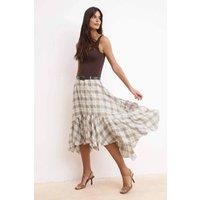 WOVCOR Women's Checked Flounce Hem Midi Cotton Skirt with Belt | Size: 10