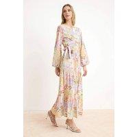 WOVCOR Women's Floral Tie Waist Tiered Maxi Dress | Size: 8