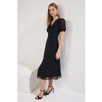 WOVCOR Women's Peter Pan Collar Puff Sleeve Chiffon Midi Dress in Black | Size: 14