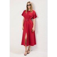 WOVCOR Women's Belt Detail Flutter Sleeve Midi A-Line Dress in Red | Size: 8