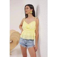 WOVCOR Women's Floral Applique Tie Strap Peplum Woven Blouse in Yellow | Size: 8