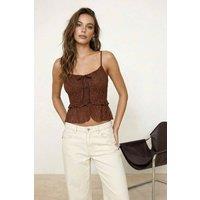WOVCOR Women's Ruffled Lace Tie-Front Cami Knit Top in Brown | Size: Small