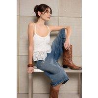 WOVCOR Women's Ruffled Lace Tie-Front Cami Knit Top in Ecru | Size: Small