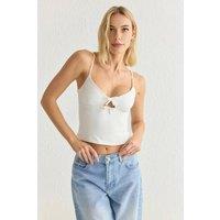 WOVCOR Women's Tie-Front Strappy Crop Woven Cami Top in White | Size: 6