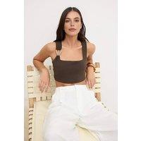 WOVCOR Women's Square Neck Sleeveless Crop Woven Top in Brown | Size: 6