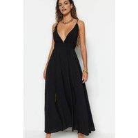 WOVCOR Women's Plunge Neck Strappy Maxi Beach Dress in Black | Size: 12