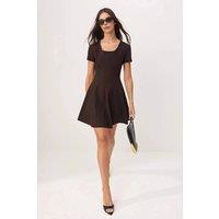 WOVCOR Women's Square Neck Fit & Flare Mini Woven Dress in Brown | Size: 8
