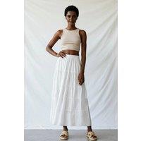 WOVCOR Women's Tiered Cotton Texture Maxi Woven Skirt in White | Size: 6