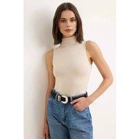 WOVCOR Women's High Neck Sleeveless Knitted Top in Stone | Size: Large