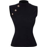 WOVCOR Women's High Neck Sleeveless Knitted Top with Button Detail in Black | Size: 10