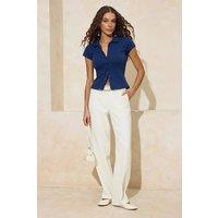 WOVCOR Women's Button Front Fitted Stretch Knit Polo Top in Navy | Size: Small