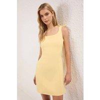 WOVCOR Women's Bow Strap A-Line Mini Woven Dress in Lemon | Size: 14