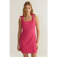 WOVCOR Women's Bow Strap A-Line Mini Woven Dress in Fuchsia | Size: 6