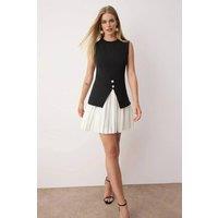 WOVCOR Women's Pleated Contrast Hem Sleeveless Mini Dress | Size: 8