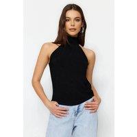 WOVCOR Women's Halter Neck Sleeveless Stretch Knit Top in Black | Size: XS