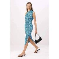 WOVCOR Women's One-Shoulder Floral Print Midi Bodycon Dress in Blue | Size: XS