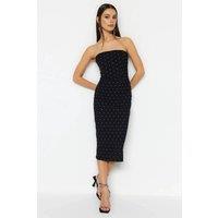 WOVCOR Women's Strapless Embellished Midi Bodycon Dress in Black | Size: 4