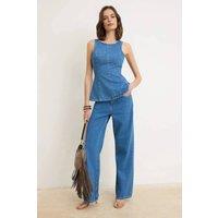 WOVCOR Women's Sleeveless Cotton Denim Peplum Top in Blue | Size: Medium