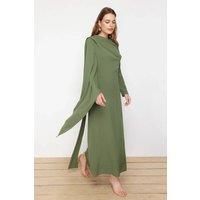WOVCOR Women's Draped Asymmetric Maxi Occasion Dress in Khaki | Size: 8
