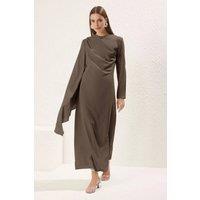 WOVCOR Women's Draped Asymmetric Maxi Occasion Dress in Brown | Size: 8