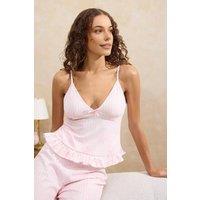 WOVCOR Women's Striped Ruffle Hem Cotton Pyjama Set in Pink | Size: Large