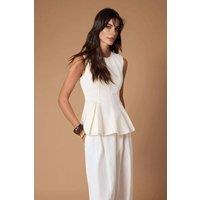 WOVCOR Women's Sleeveless Peplum Denim Blouse in Ecru | Size: XS