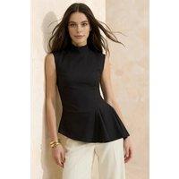 WOVCOR Women's Structured Asymmetric Peplum Woven Blouse in Black | Size: 10