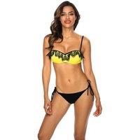KDMD Women's Two Piece Bardot Push Up Guipure Lace Swimsuit in Yellow | Size: 40